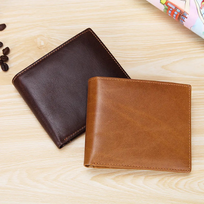 Retro Oil Waxed Leather Men S Wallet Genuine Leather Rfid Multi-Slot Wallet