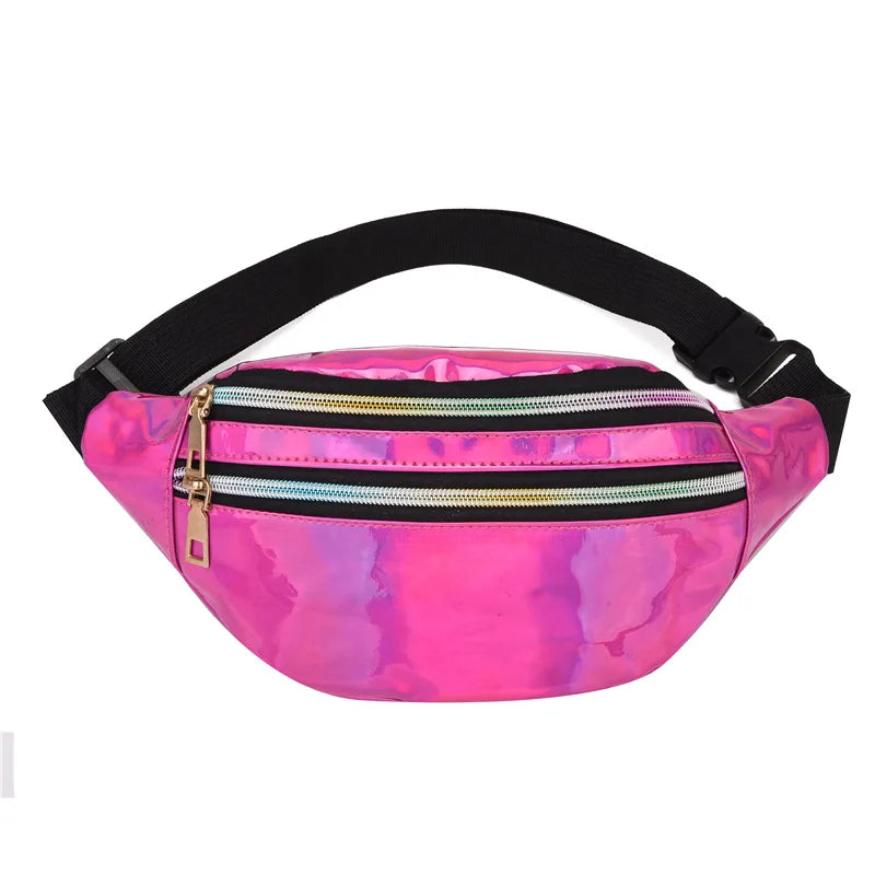 Ladies Laser Waist Bag Pu Multi-Function Color One Shoulder Sling Large Capacity Mobile Phone