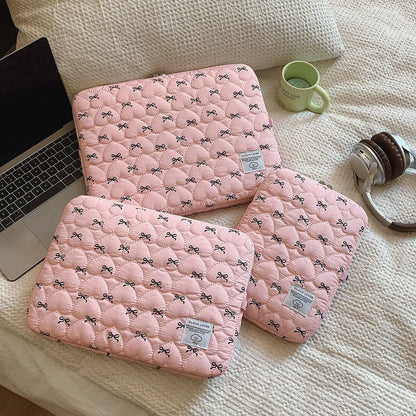Bow Print Heart-Shaped Quilting Laptop Bag 11 Inch14 Inch15 Inch Scratch-Resistant Computer Daily