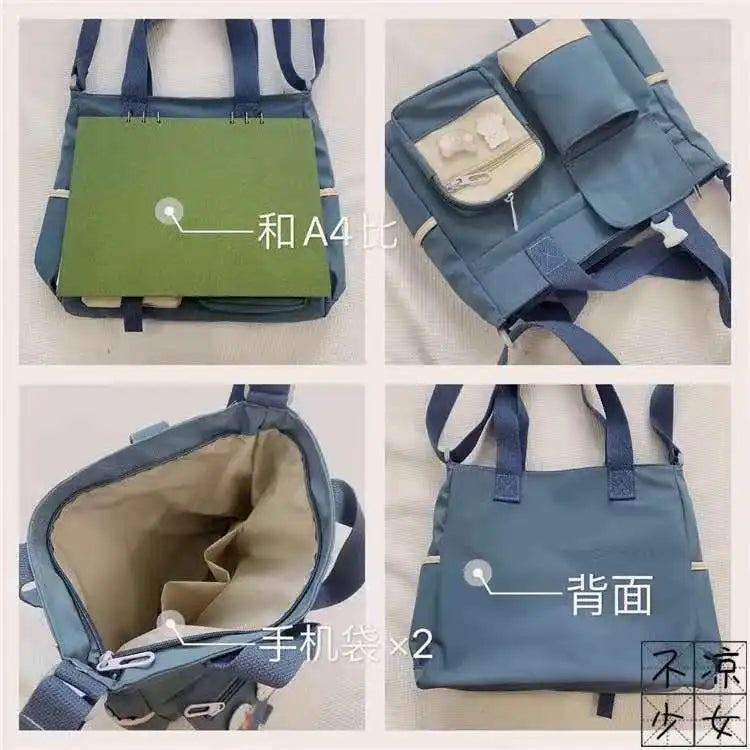 Canvas Crossbody Tote Bag Multi-Pocket Shoulder Bag