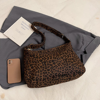 Trendy Casual Soft Textile Women S Shoulder Bag Large Capacity Leopard Print Female Retro Crossbody