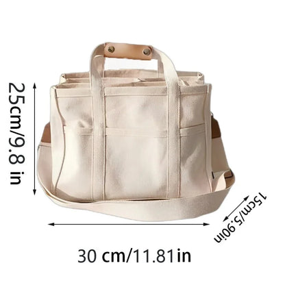 Large Canvas Tote Bag with Detachable Crossbody Strap