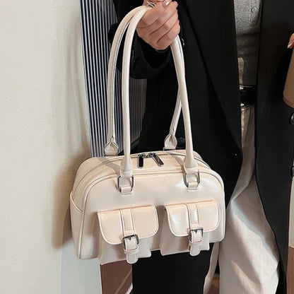 Retro Pu Leather Double Pockets Underarm Bags Women Winter Y2k Korean Female Shoulder Bag Stylish