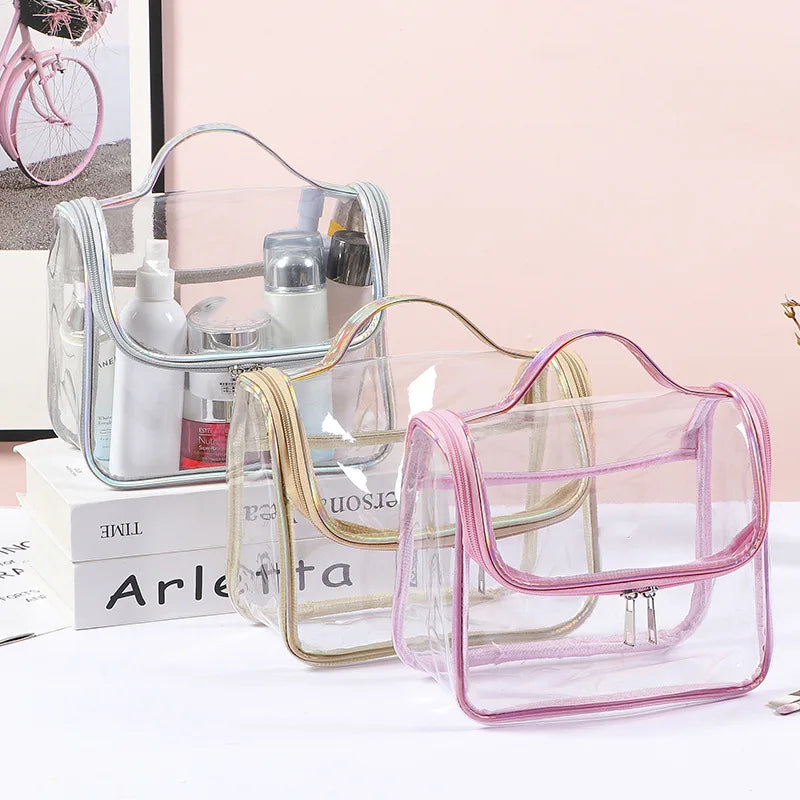 Large Capacity Clear Pvc Cosmetic Bag Waterproof Transparent Toiletry Bag Organizer Top Handle