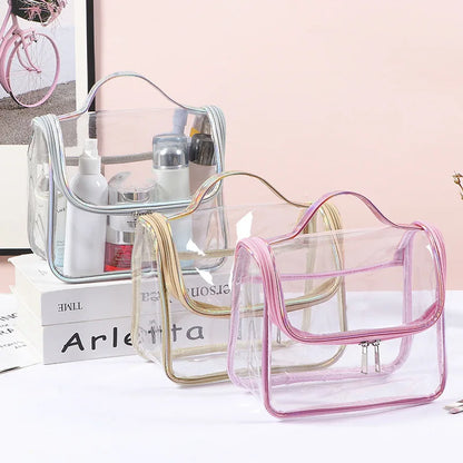 Large Capacity Clear Pvc Cosmetic Bag Waterproof Transparent Toiletry Bag Organizer Top Handle