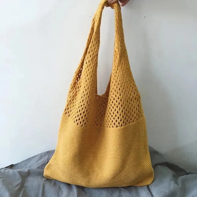 Crochet Tote Bag – Large Woven Hollow Shoulder Bag for Beach