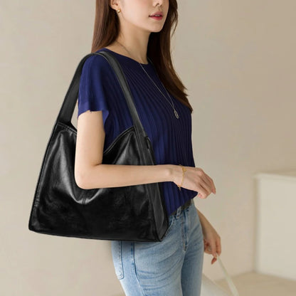 Vintage Oil Wax Leather Tote Bag for Women – Large Capacity