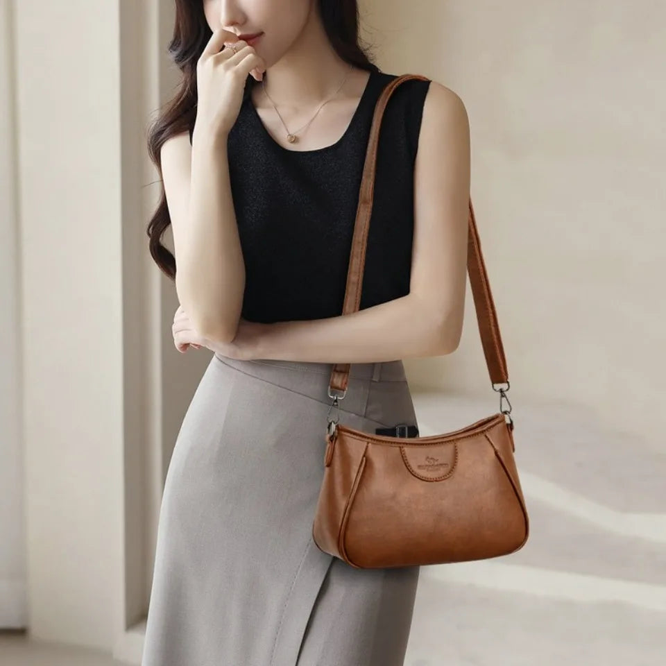 Retro Leather Crossbody Bag for Women – Elegant Shoulder Purse
