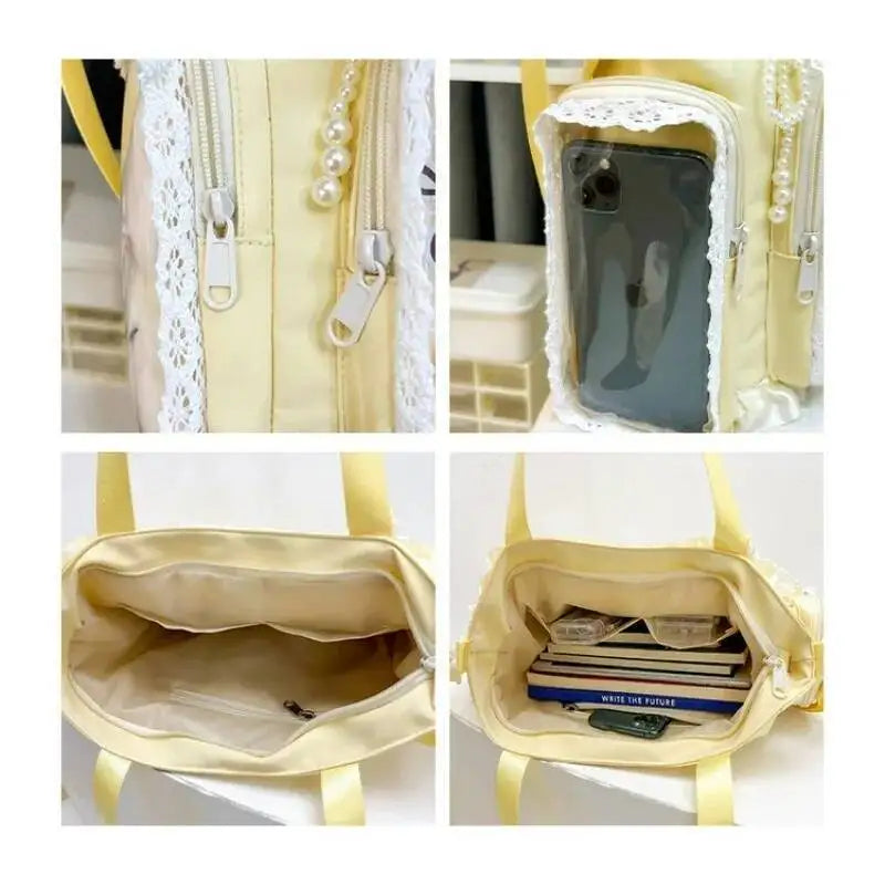 Y2K Lace Ita Shoulder Bag – Transparent Crossbody Tote for Women