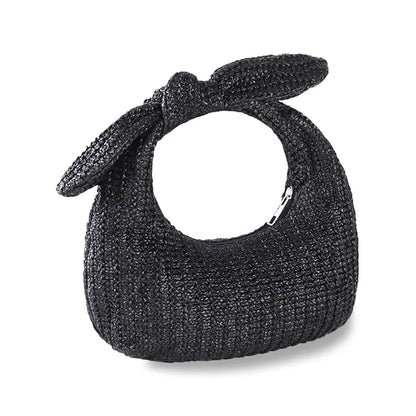 Crescent Tote Bag Cute Bow Knot Straw Woven Handbag Wrist Bag Daily Travel Holiday