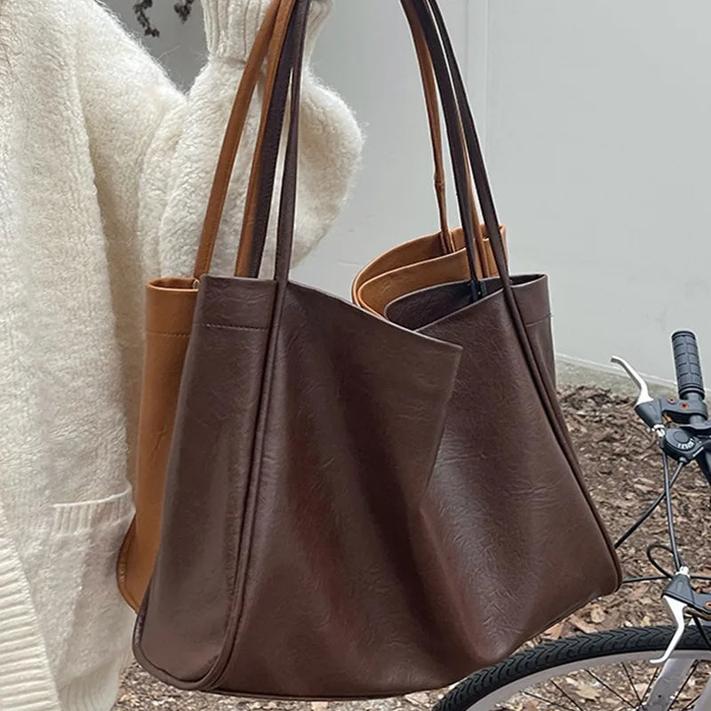 Large-Capacity Women S Casual Soft Leather Crossbody Commuter Single-Shoulder Bag Tote - Soft