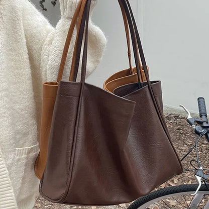 Large-Capacity Women S Casual Soft Leather Crossbody Commuter Single-Shoulder Bag Tote - Soft