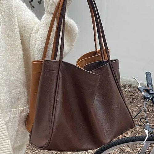 Large-Capacity Women S Casual Soft Leather Crossbody Commuter Single-Shoulder Bag Tote - Soft