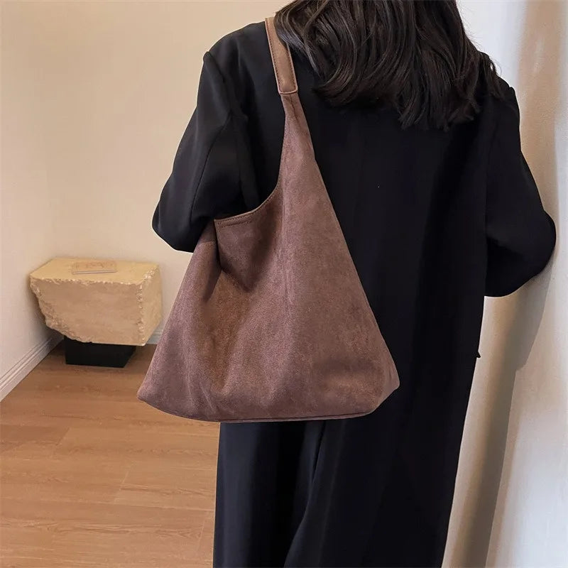 Suede Texture Large Tote Bag – Women's Minimalist Shoulder Handbag