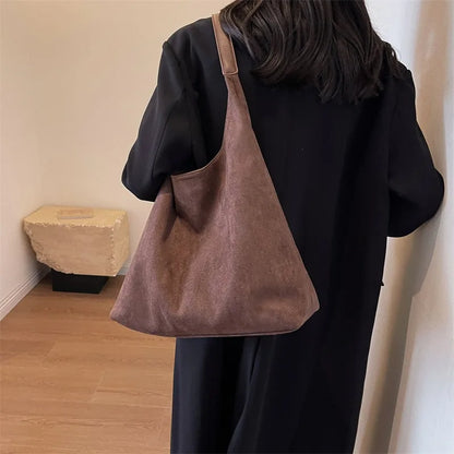 Suede Texture Large Tote Bag – Women's Minimalist Shoulder Handbag