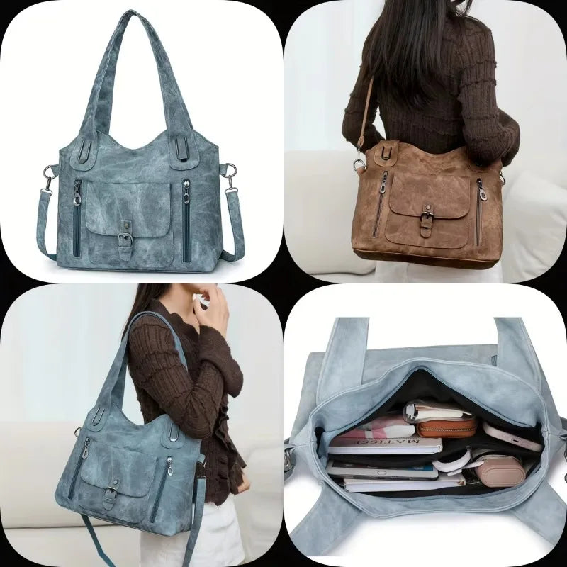 Retro Vegan Leather Women's Shoulder Tote Bag