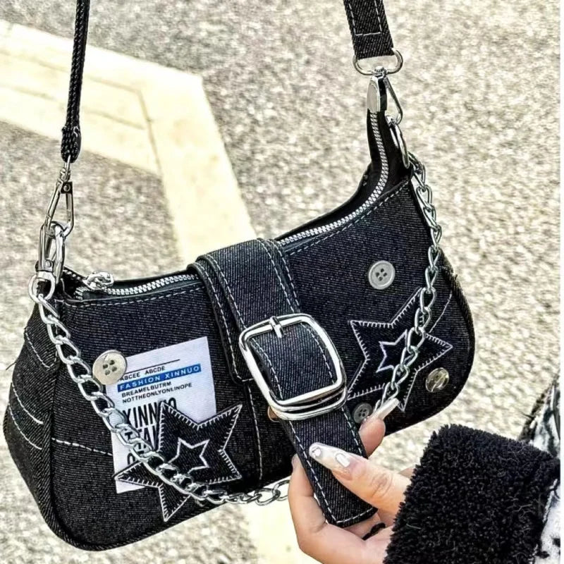 Y2K Star Denim Shoulder Bag for Women