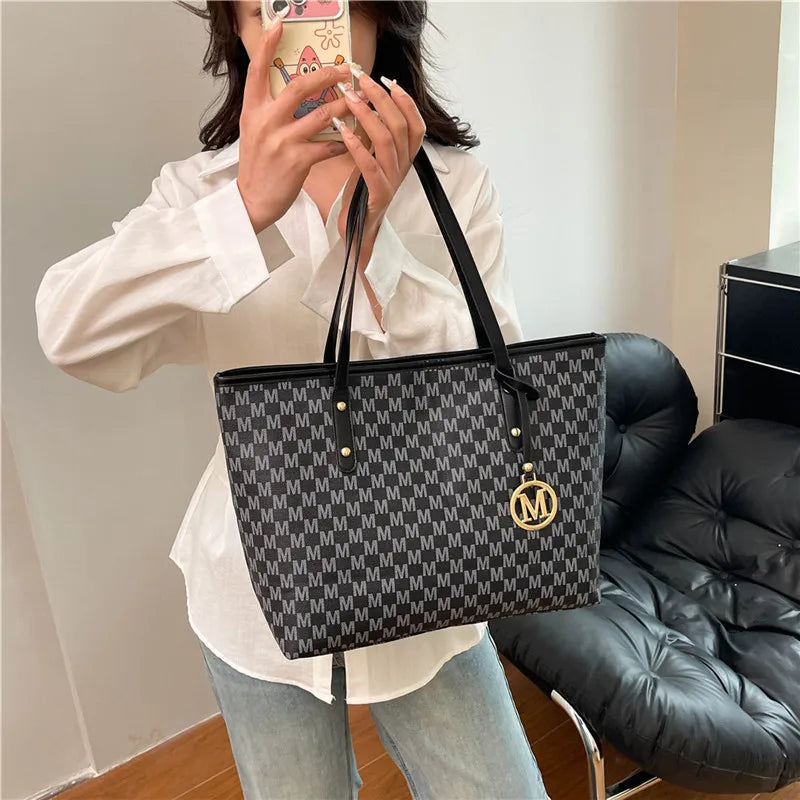Large Capacity Commuting Tote Bags Fashionable Printed Pu Leather Handbag Women College Students