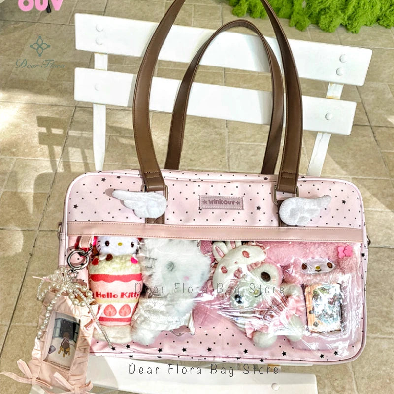 Lace Ita Bag Large Capacity – Transparent Pocket Shoulder Bag for Badge Display