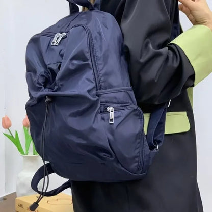 Casual Nylon Backpack with Multiple Zipper Pockets