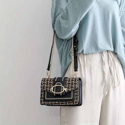 Chic Mini Plaid Tweed Crossbody Bag Adjustable Strap