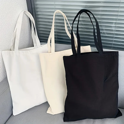 Simple Casual Solid Color Shoulder Bag Canvas Material Large Capacity Women S Handheld Shopping