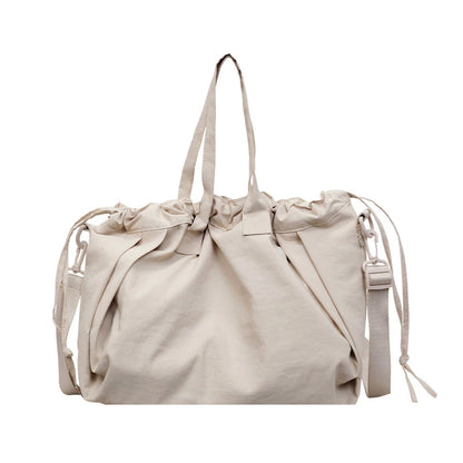 Stylish Large Capacity Nylon Tote Bag Solid Color Drawstring Soft Cloud Lightweight Simple Commuter