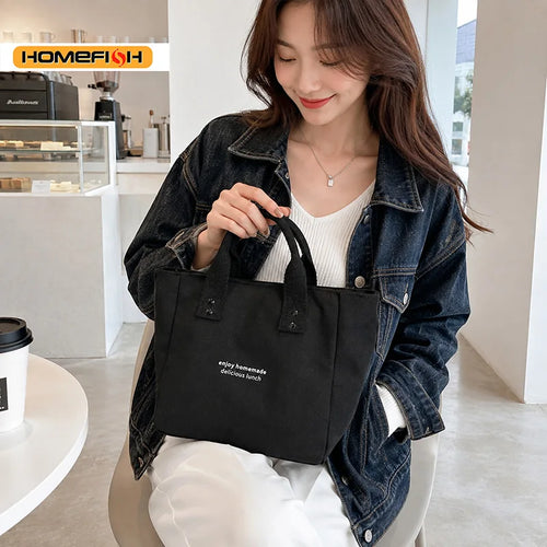 Homefish Classic Solid Canvas Tote Bag Durable Daily Shoulder Handbag Office Work Casual Carry