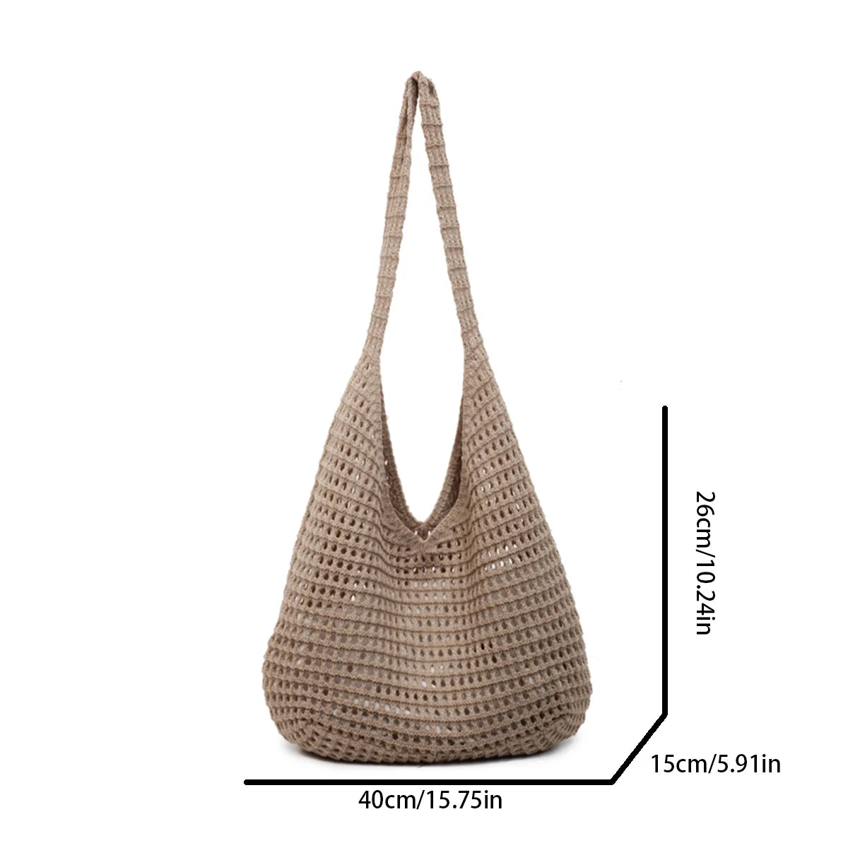 Minimalist Leisure Crochet Shoulder Bag Beach Hollow Women Handbag Solid Color Woven Totes Summer