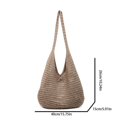 Minimalist Leisure Crochet Shoulder Bag Beach Hollow Women Handbag Solid Color Woven Totes Summer