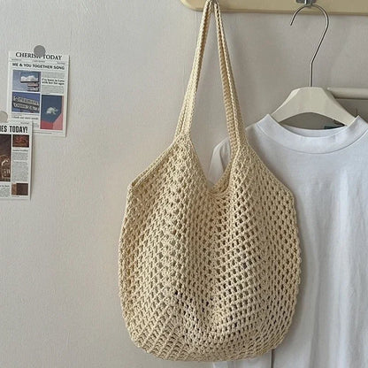 Leisure Large Capacity Cotton Woven Bag Women S Shoulder Bags Casual Straw Wicker Ladies Handmade