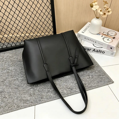 Women Korean Large Capacity Soft Pu Leather Tote Bag Casual Versatile Single Shoulder Handbag Daily