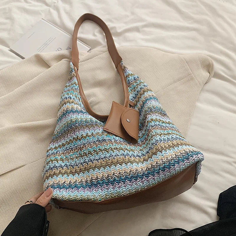 Women S Large Capacity Handmade Woven Tote Bag Commute Ins Style Vacation Beach Daily Travel