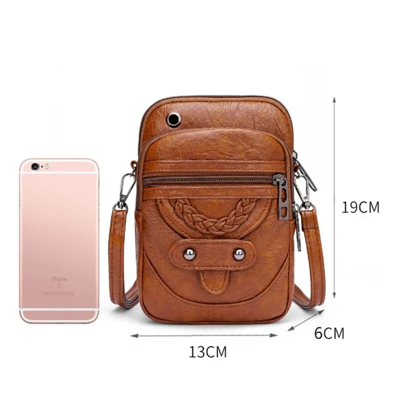Vintage PU Leather Small Crossbody Bag with Phone Pocket