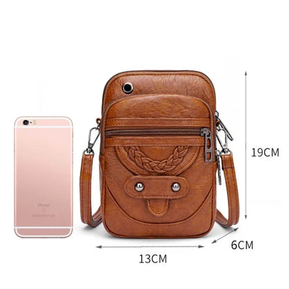 Vintage PU Leather Small Crossbody Bag with Phone Pocket