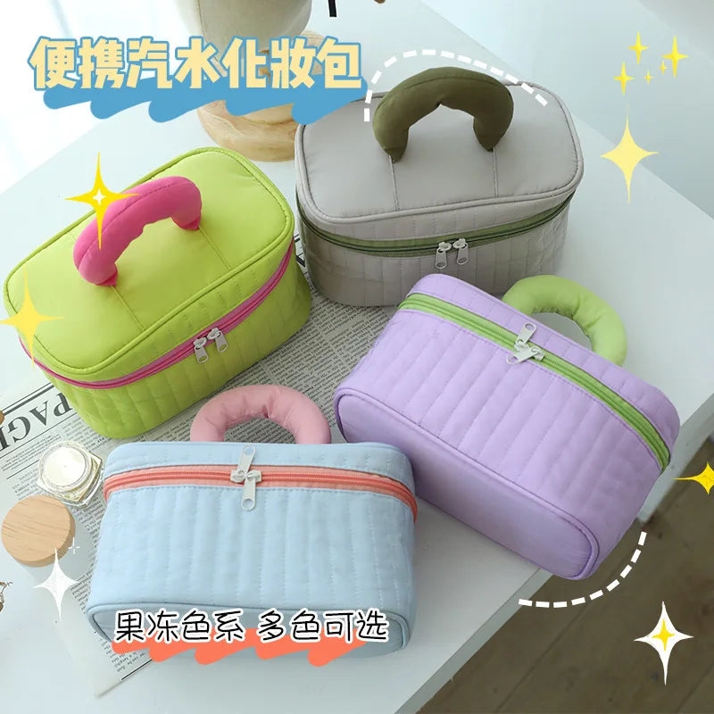 Vertical Stripe Color-Blocking Cosmetic Bag Large-Capacity Waterproof Polyester Storage Bag