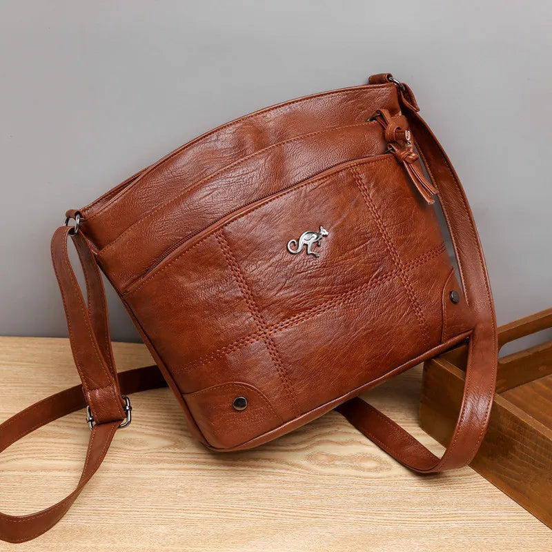Retro Soft Leather Crossbody Bag – Multi-Pocket Shoulder Bag