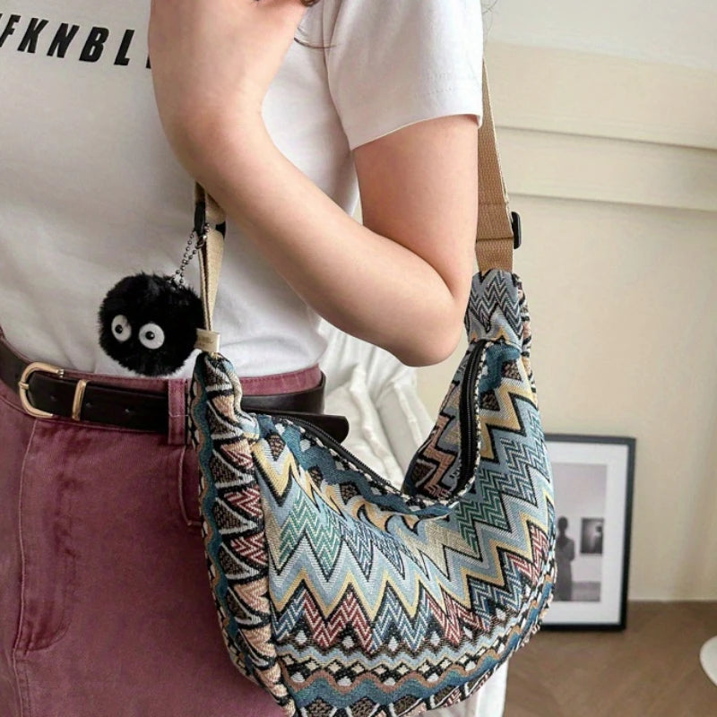 Stylish Foldable Canvas Shoulder Bag - Adjustable Strap