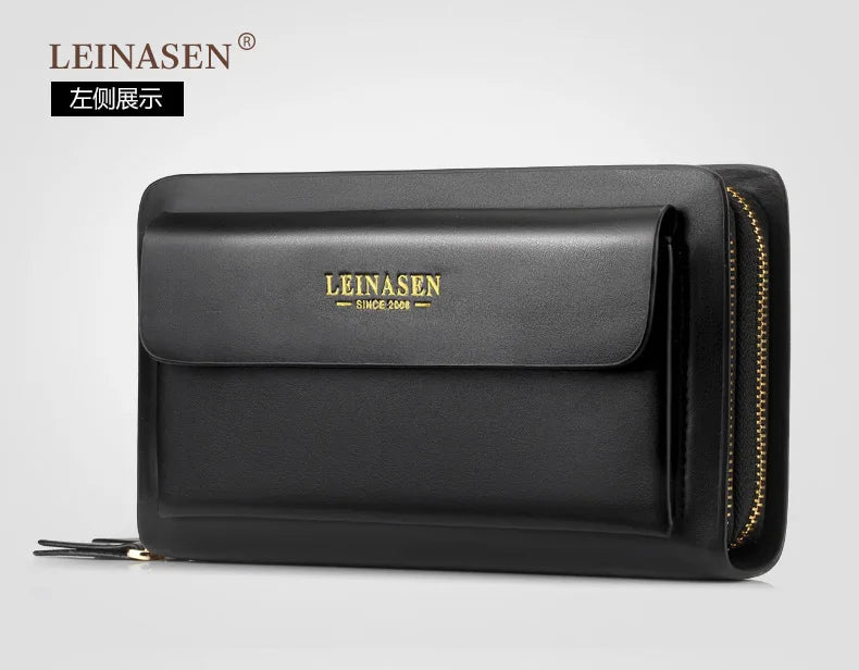 Commuter Male Business Double Zipper Handhold Soft Leather Long Large Capacity Mobile Phone Wallet