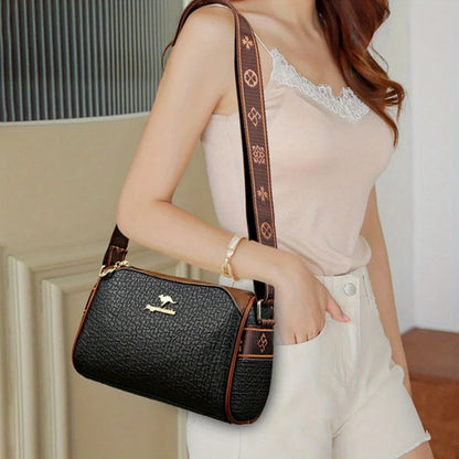 PU Leather Crossbody Bag Women Textured Shoulder Wide Strap
