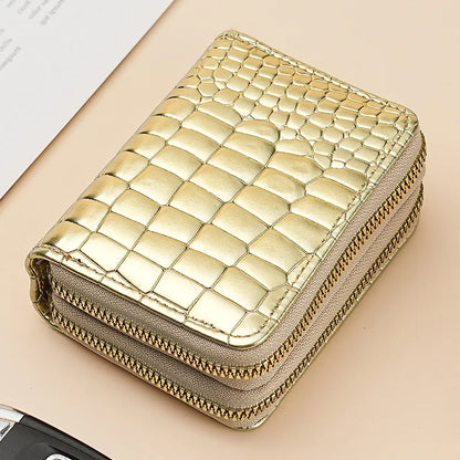 Crocodile Print Solid Color Organ Double Zipper Card Bag Multi-Card Large Capacity Sleeve Purse