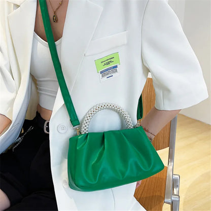 Pleated Cloud Bag with Pearl Handle – Women's Shoulder & Crossbody Bag