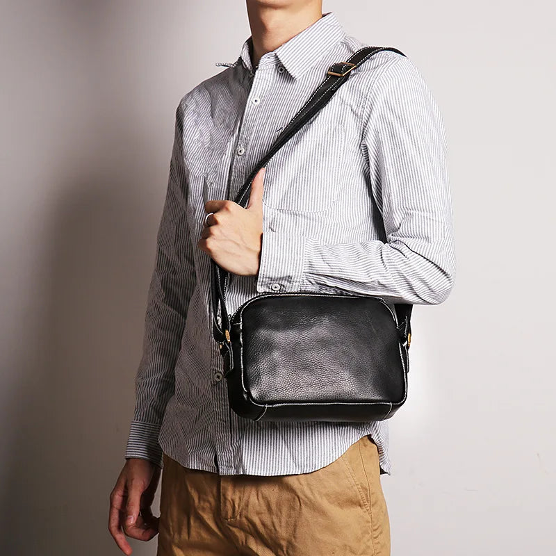 Fashionable Simple Men S Single-Shoulder Bag Women S Crazy Horse Leather Crossbody Bag