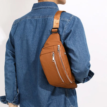 Men S Women Cowhide Breast Bag Multifunctional Single Shoulder Leather Crossbody Leisure Sports