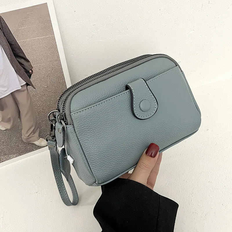 Leather Handhold Female Casual Shoulder Crossbody Bag Mobile Phone Change Storage Wallet