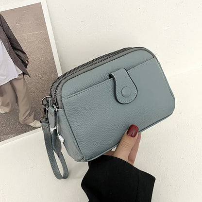 Leather Handhold Female Casual Shoulder Crossbody Bag Mobile Phone Change Storage Wallet