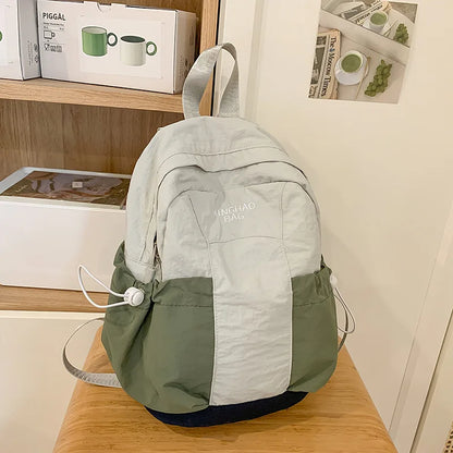 Cute Nylon Fabric Waterproof Backpack Contrasting Colors - Waterproof