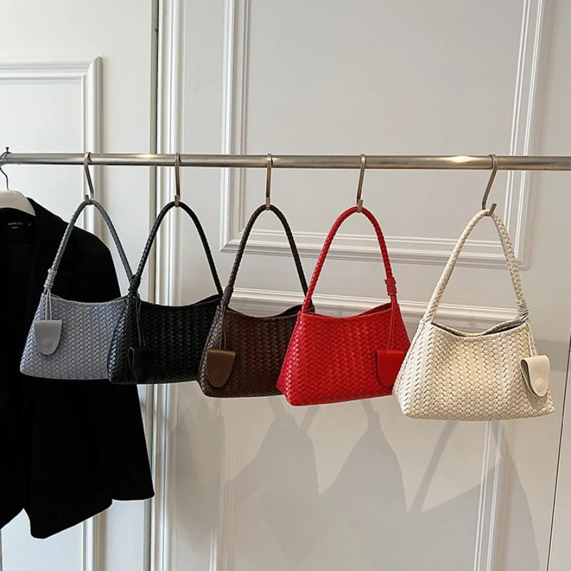 Woven Leather Shoulder Bag – Retro Braided Handle Tote