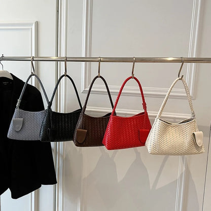 Woven Leather Shoulder Bag – Retro Braided Handle Tote