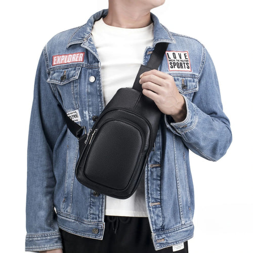 Men S Genuine Leather Chest Bag Top Layer Cowhide Retro Casual Style Single-Shoulder Bag Large